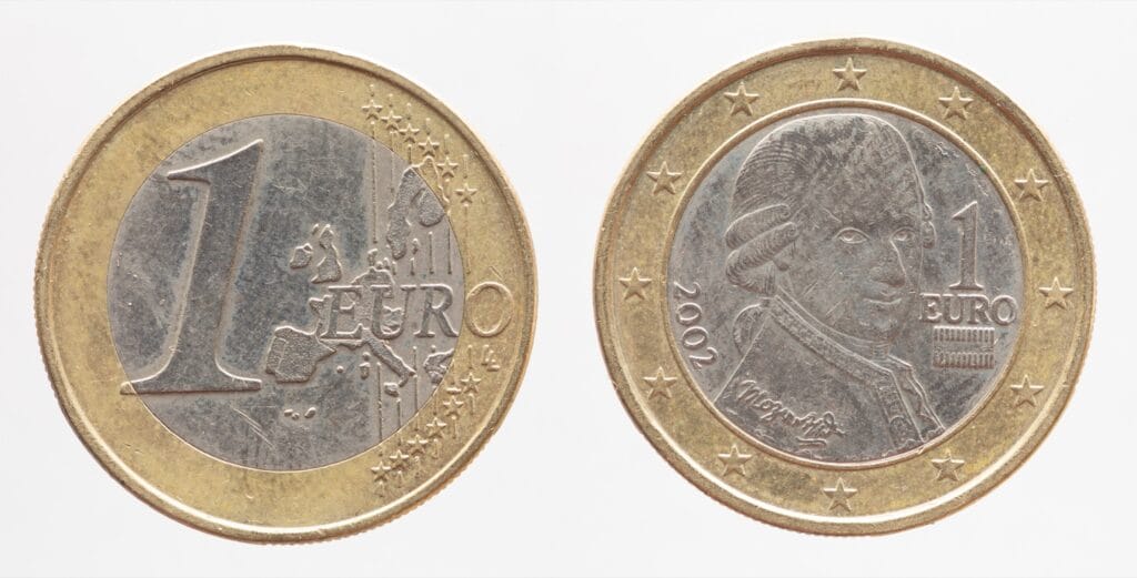 The Currency in Austria is the Euro and the one Euro coin has Mozart on the back.