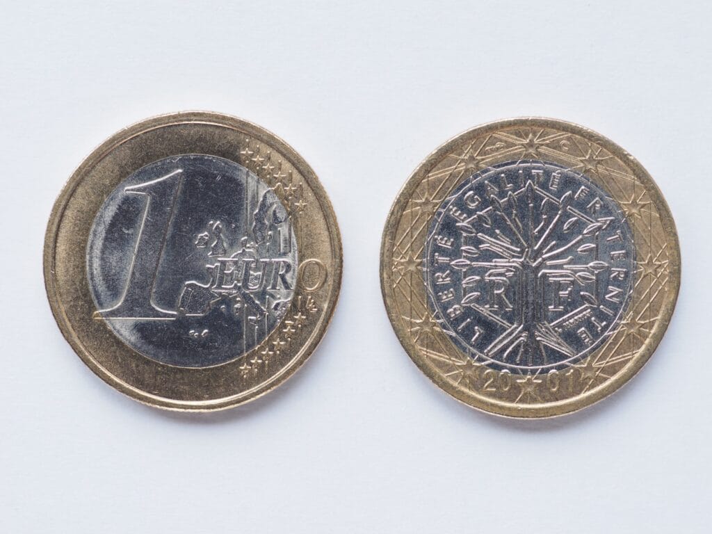 The reverse of the euro coin in France